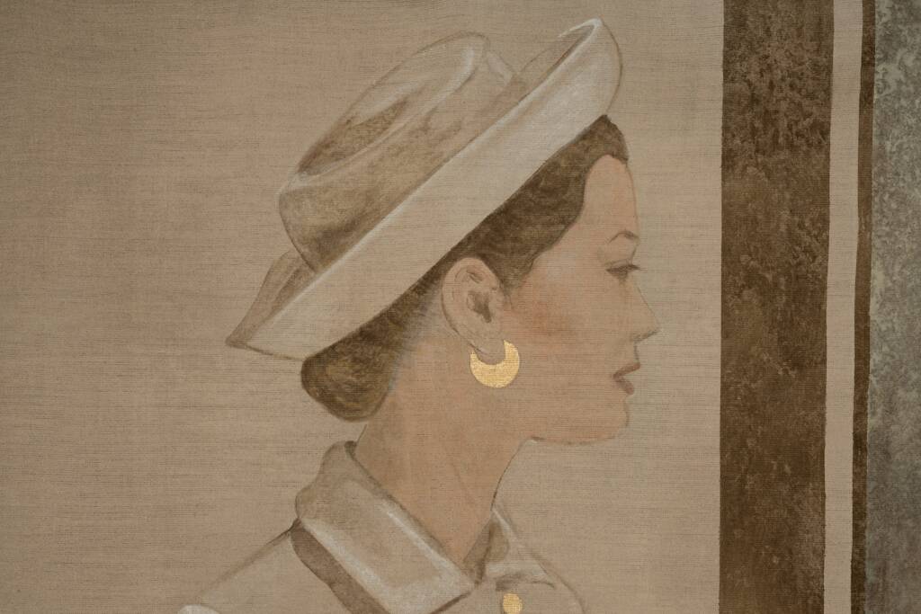 Painted canvas depicting a woman from the 1950s. Contemporary work.