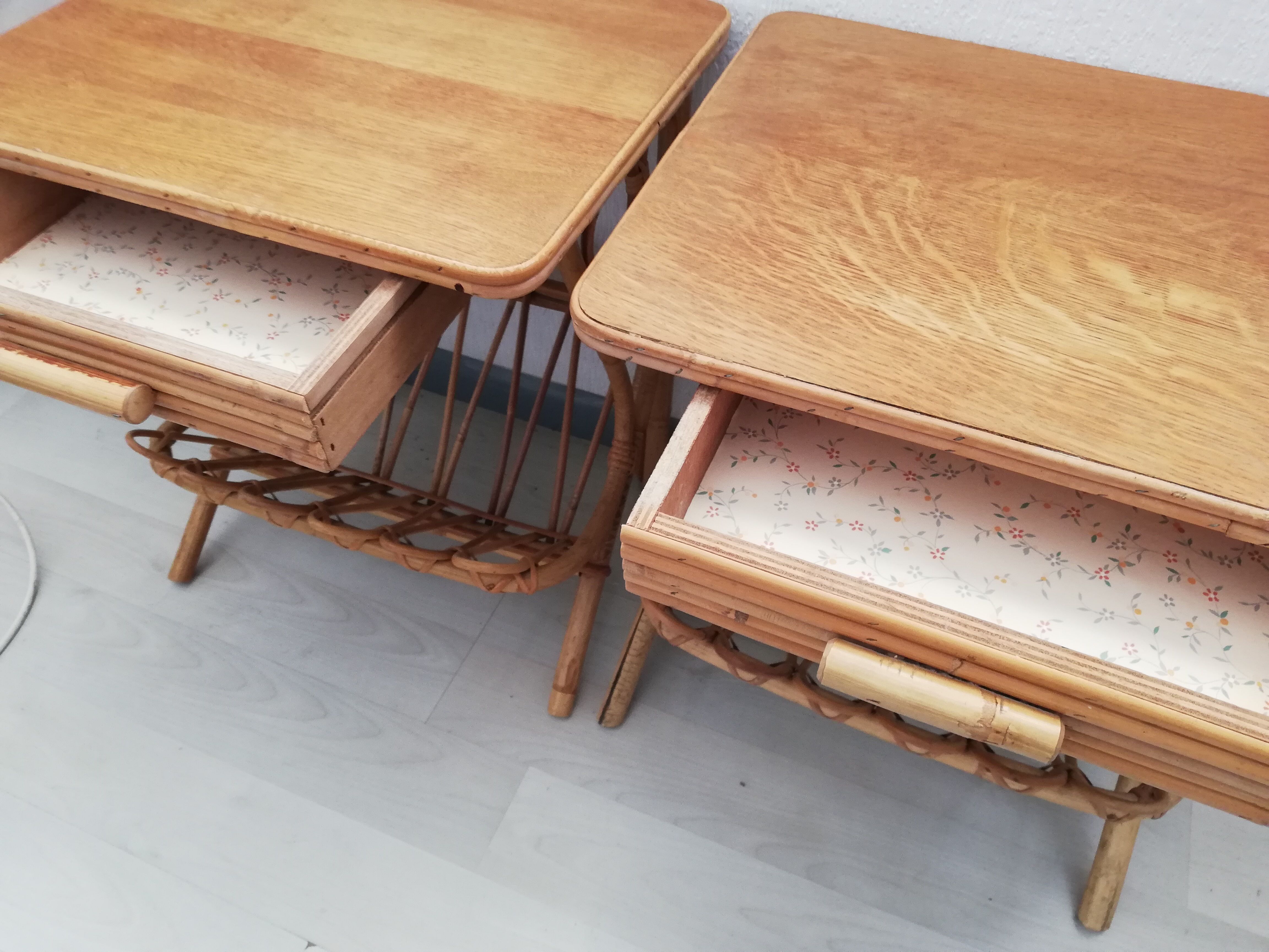Pair of vintage rattan bedsides