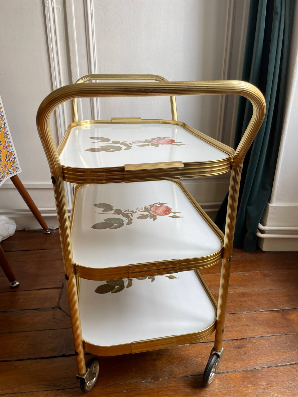 Golden trolley on wheels