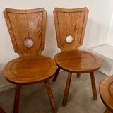 Set of 5 vintage 70s Brutalist design solid wood chairs