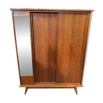 Vintage sliding door wardrobe with mirror - 1970s