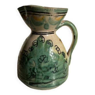 Small hand painted terracotta pitcher, hare in the countryside, crafts