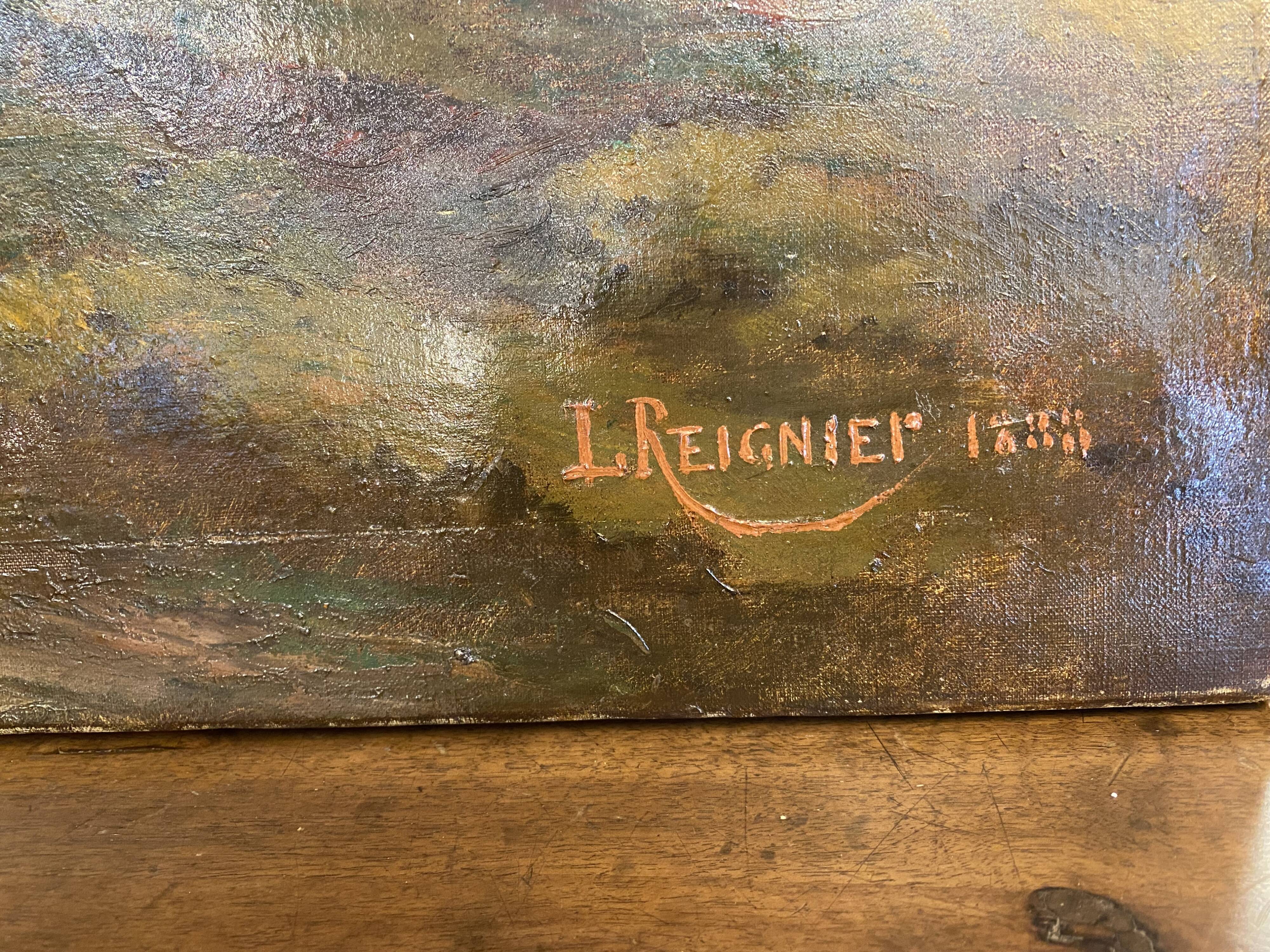Oil on canvas "mountain landscape" signed L. Reignier 1888