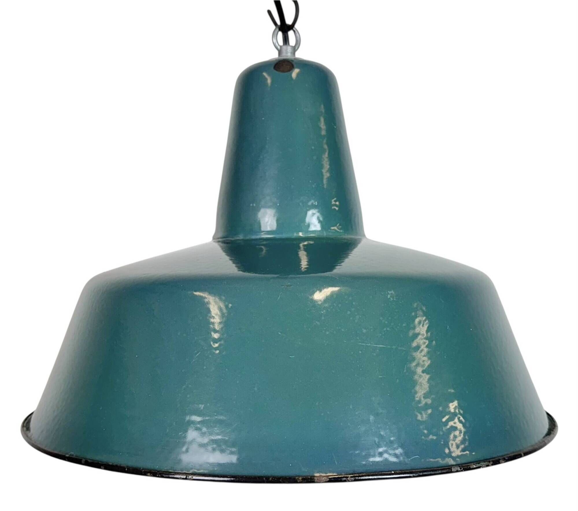 Large Industrial Petrol Enamel Factory Pendant Lamp, 1960s