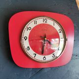 Vintage formica clock silent trapeze wall pendulum "Manufrance red"