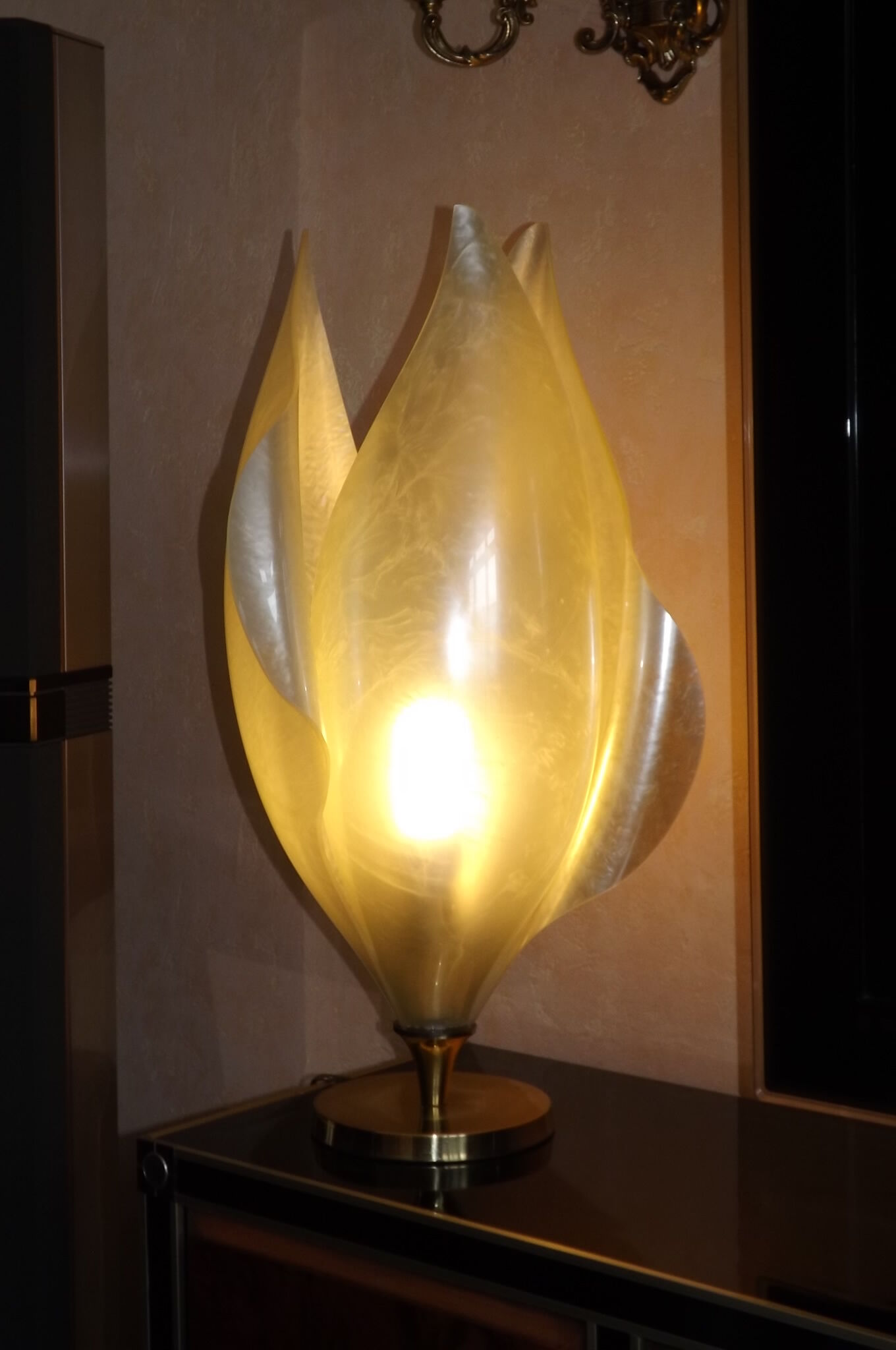 Floral lamp brass flower Laurent Rougier 1970