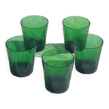 5 glasses in green glass with water or aperitif, made in italy, vintage