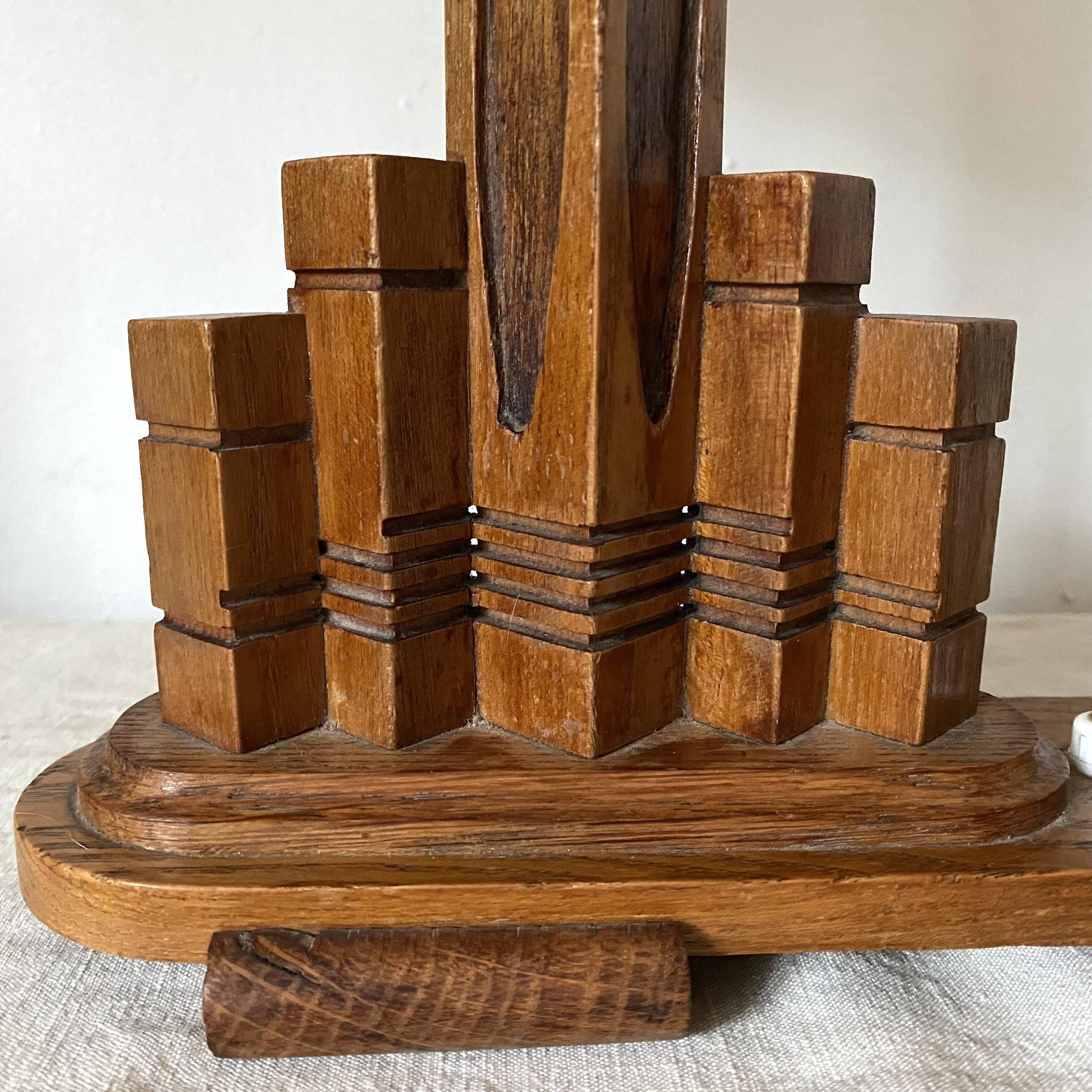 Art deco wooden lamp with photo holder