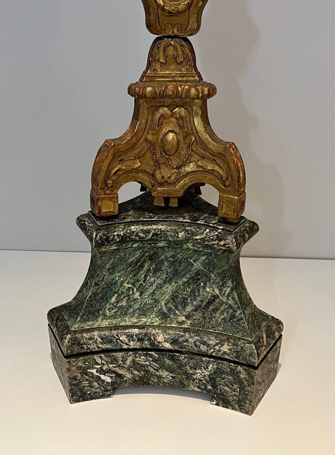Large Gilded Carved Wooden Candelabrum on Patinated Base, French Work, v