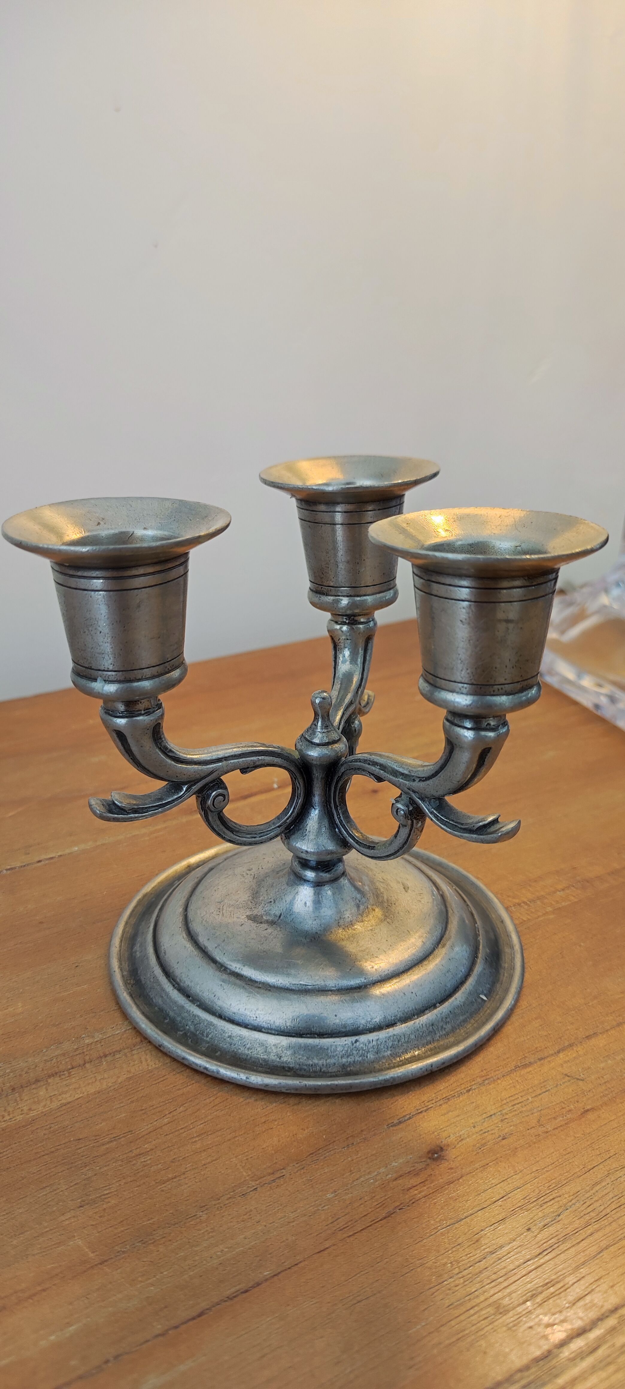 Candle holder three pewter lights