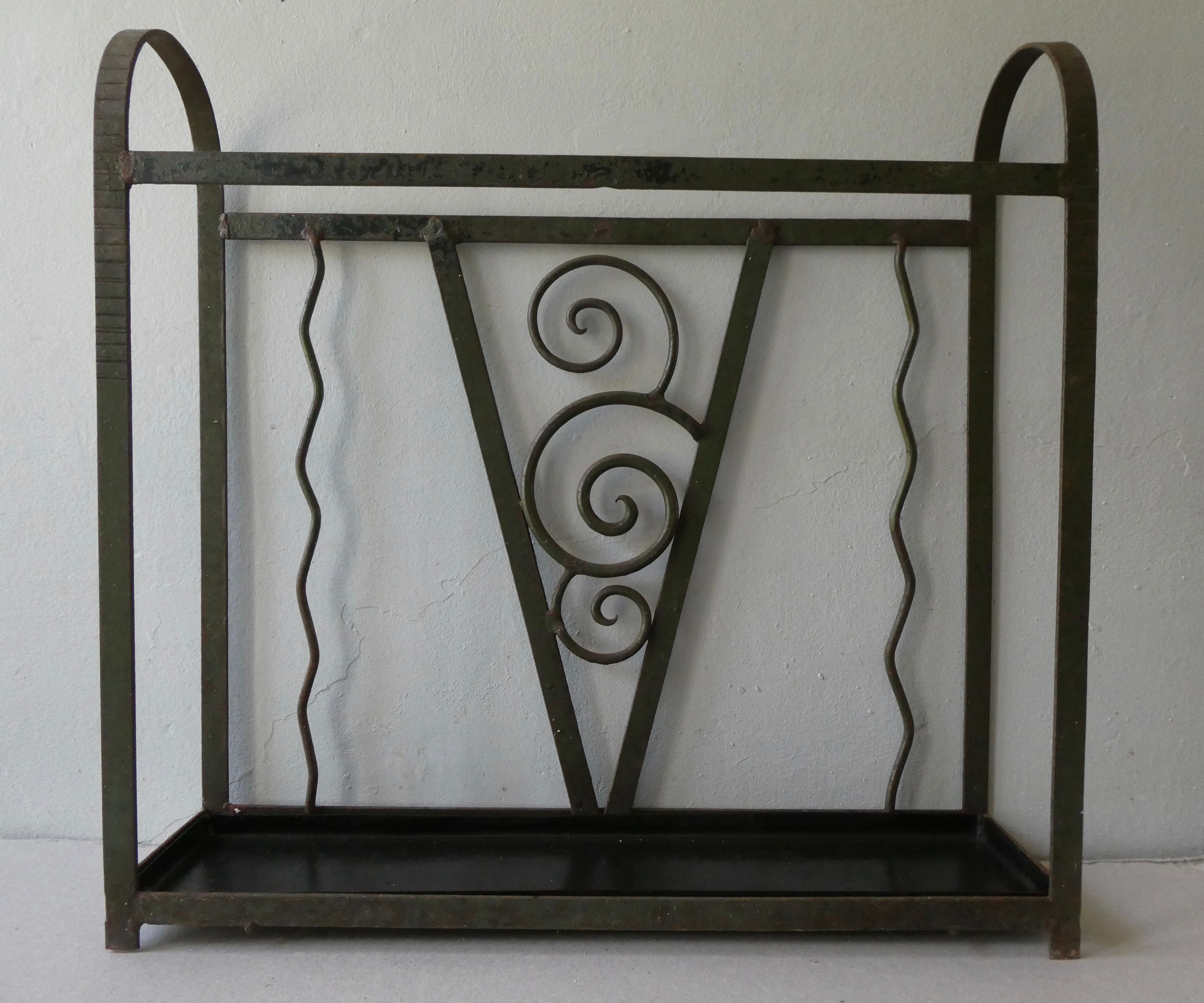 Hammered metal umbrella holder, Art Deco