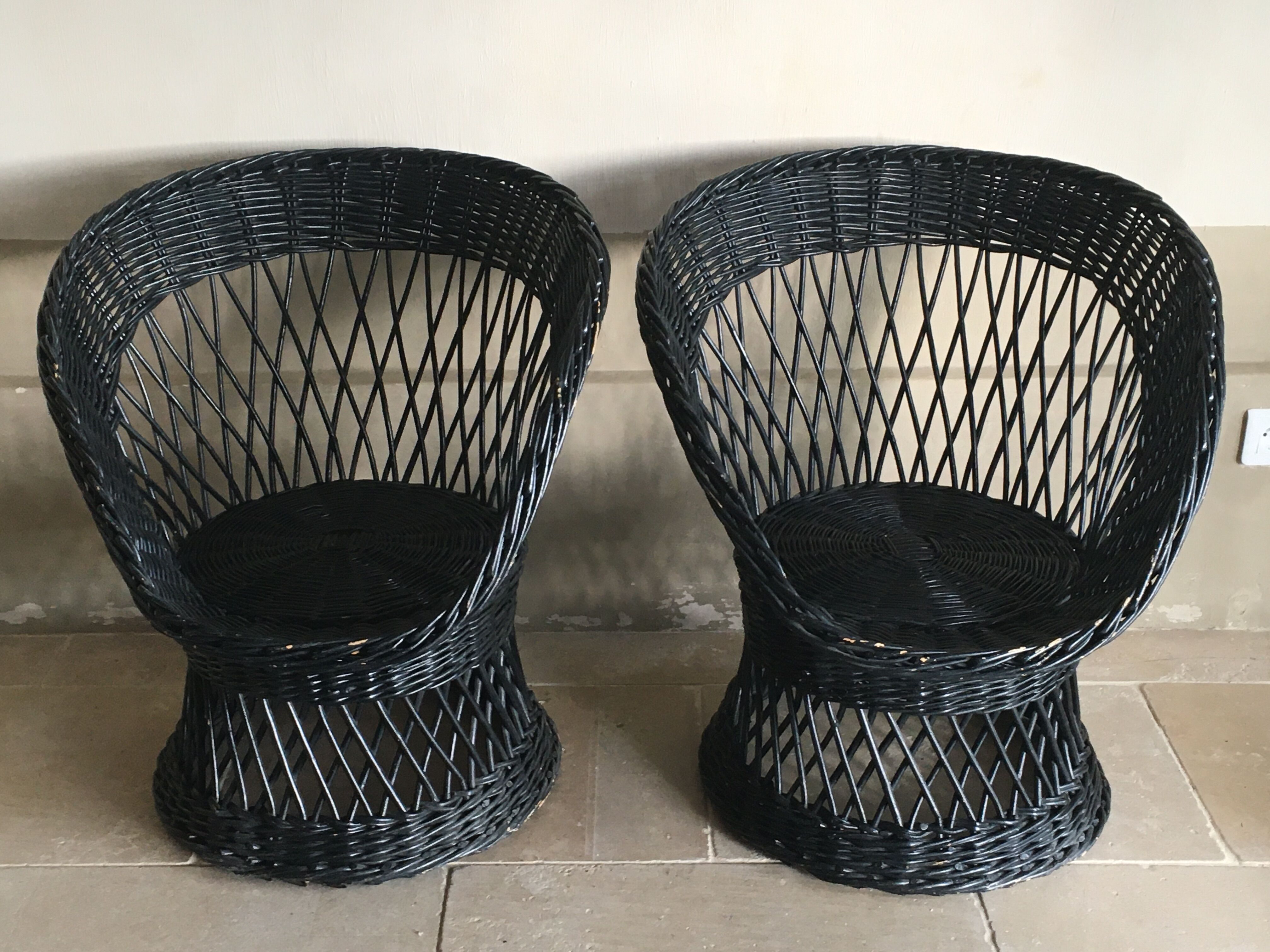Black diabolo rattan set of the 60s