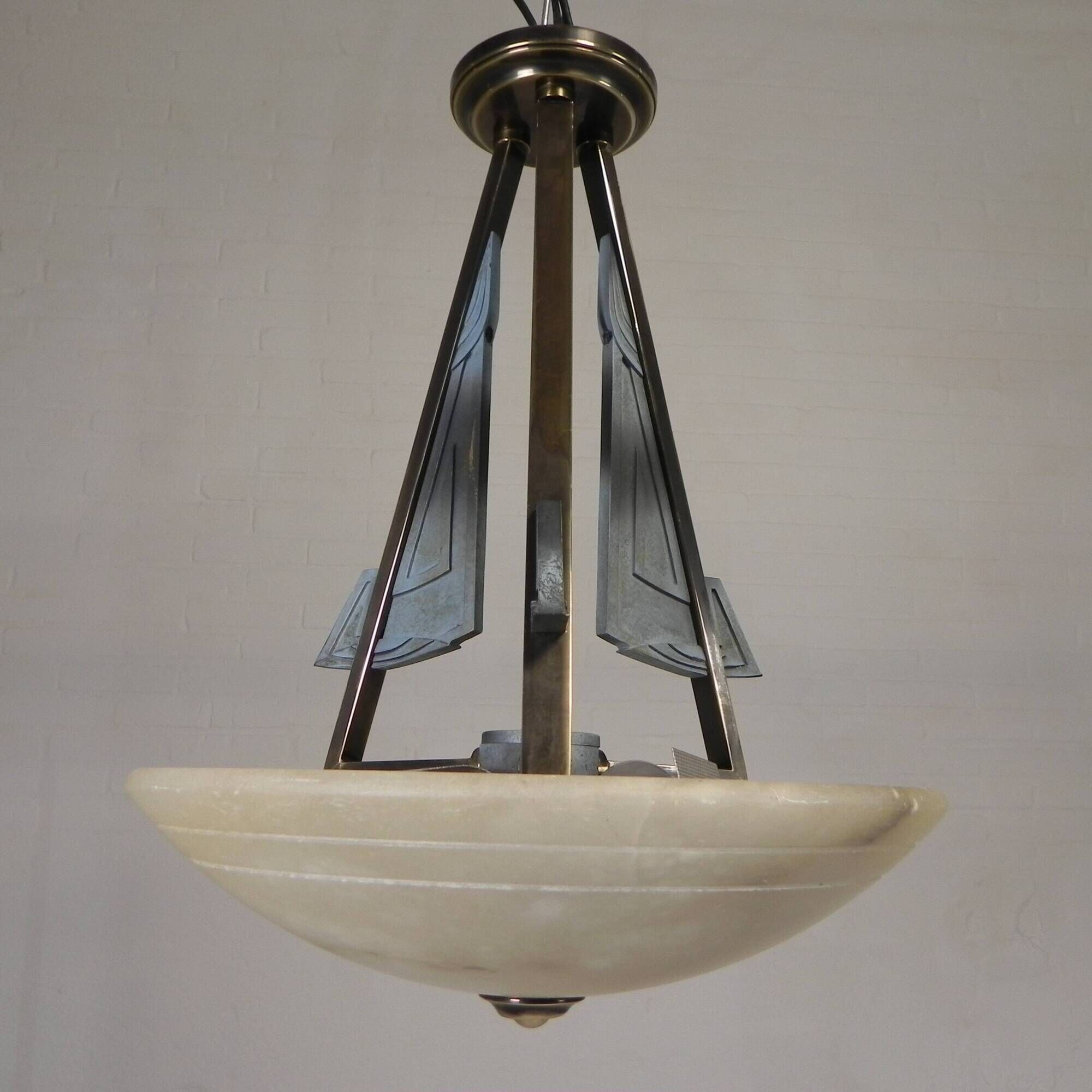 Art Deco style pendant light with alabaster shade, 1980s