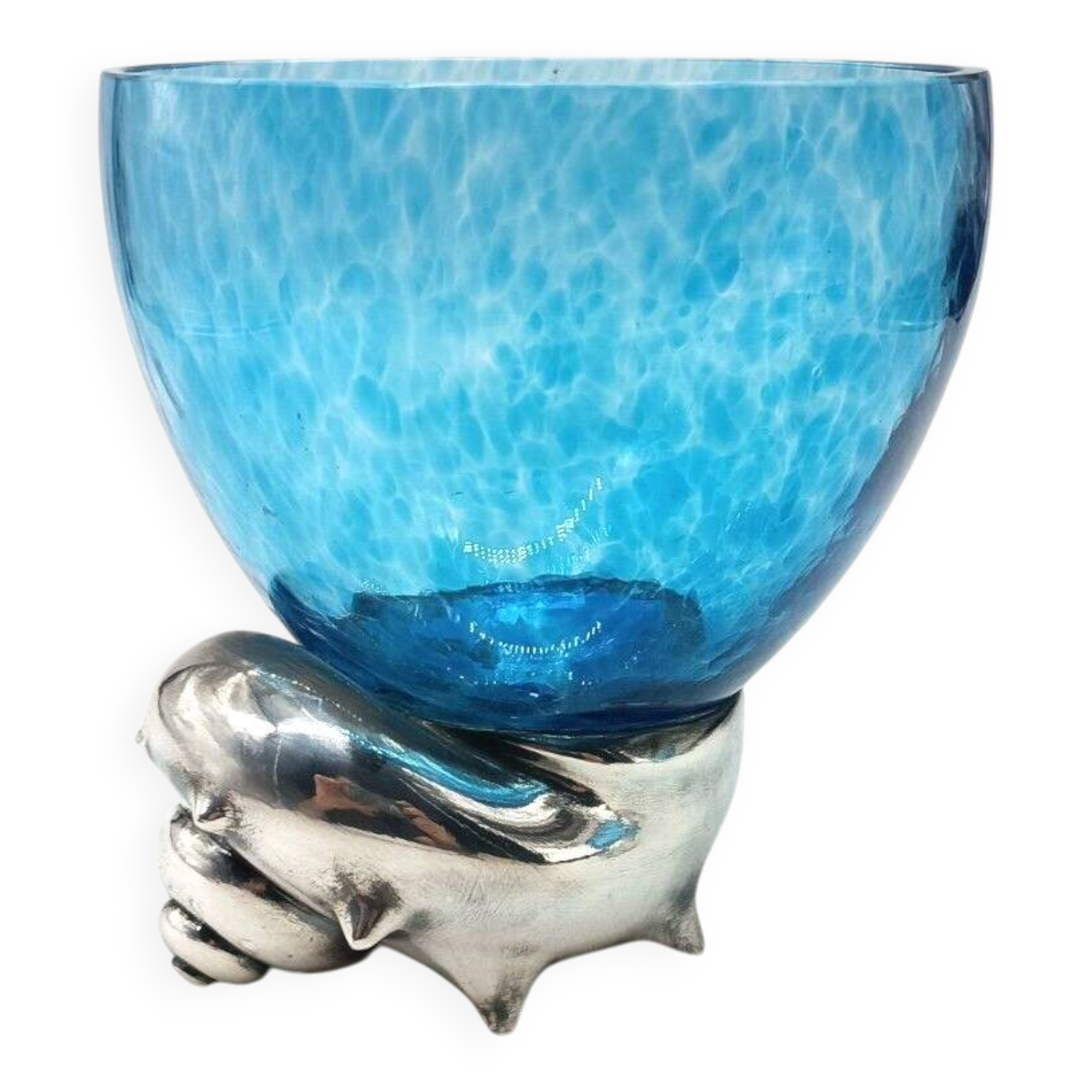 Large glass bowl rcr colle - silver 925 snail base carapelli & miniati