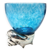 Large glass bowl rcr colle - silver 925 snail base carapelli & miniati