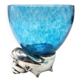 Large glass bowl rcr colle - silver 925 snail base carapelli & miniati