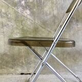 Pair of folding plexiglass and chrome metal chairs - space-age design 1970
