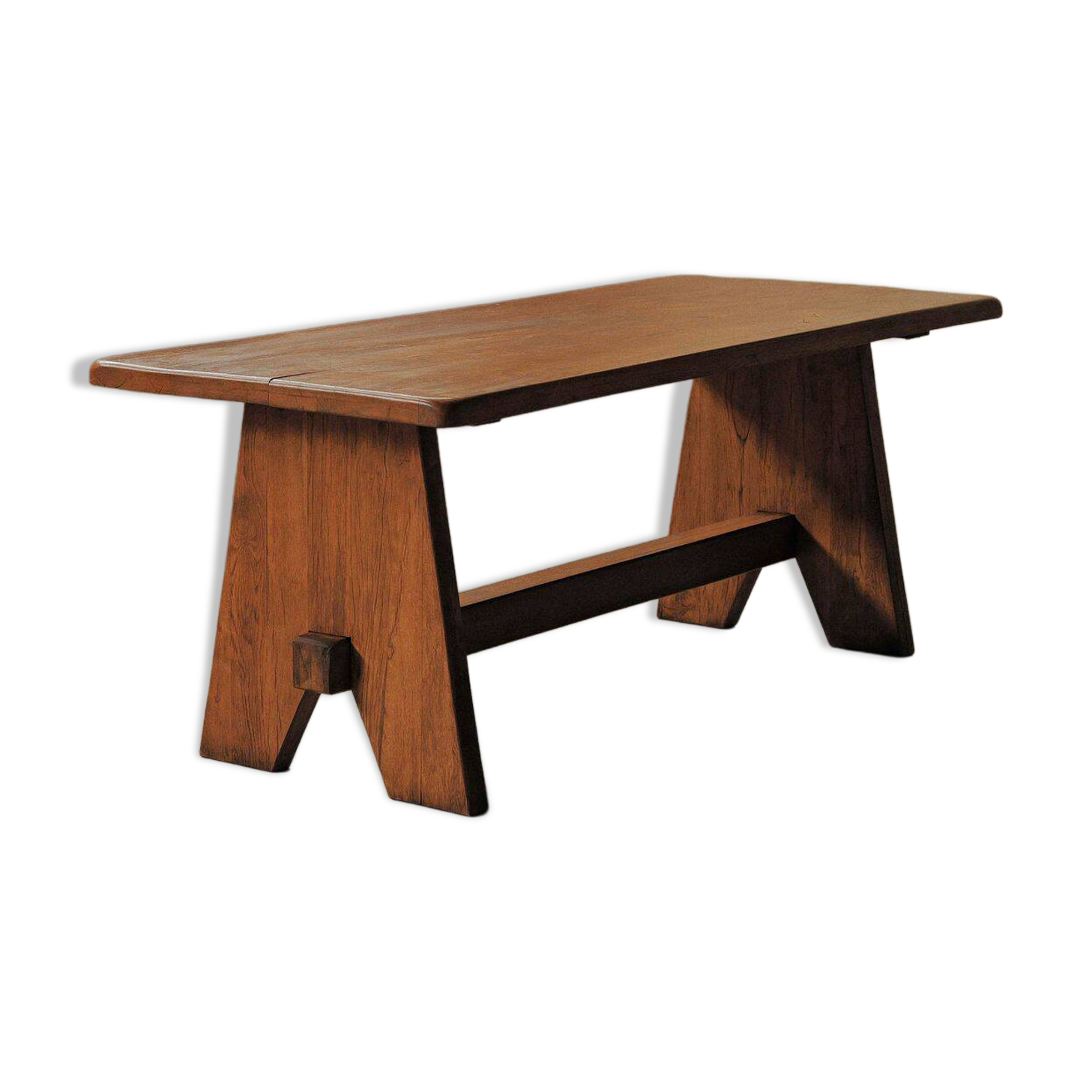 Brutalist dining table in solid oak, France, circa 1980.