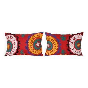 Lot de 2 housses de coussin brodées vintage 41x61 cm