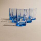 Six Blue Glass Tumblers by Pitti Studio - Vintage Italian Mid-Century Arched Glassware