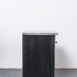 Black Art Deco bedside table in wood, silver top, single door, 1930s.