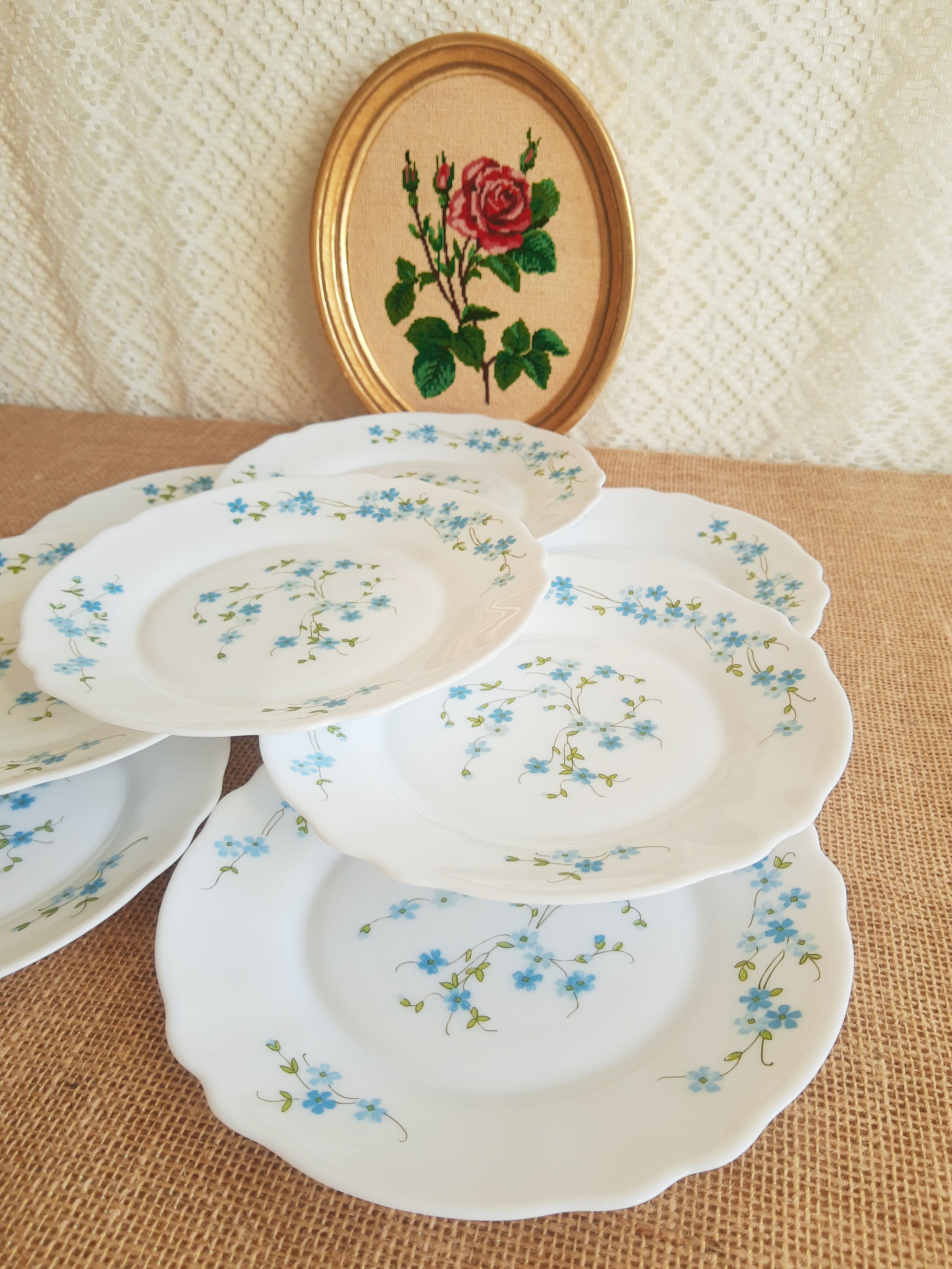 Set of 8 dessert plates Arcopal model Véronica vintage