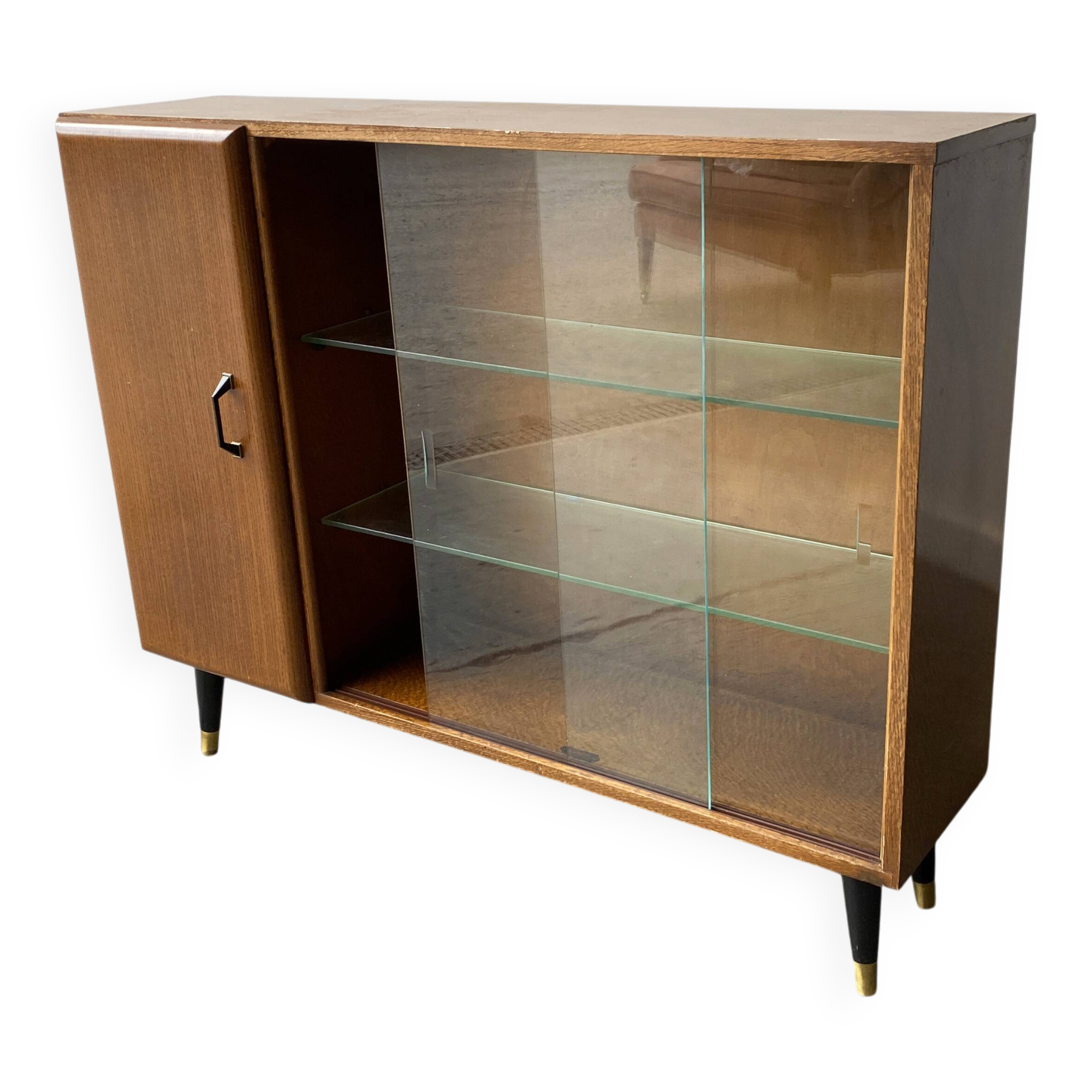 Mid Century vintage  bookcase with sliding glass doors by Turnidg