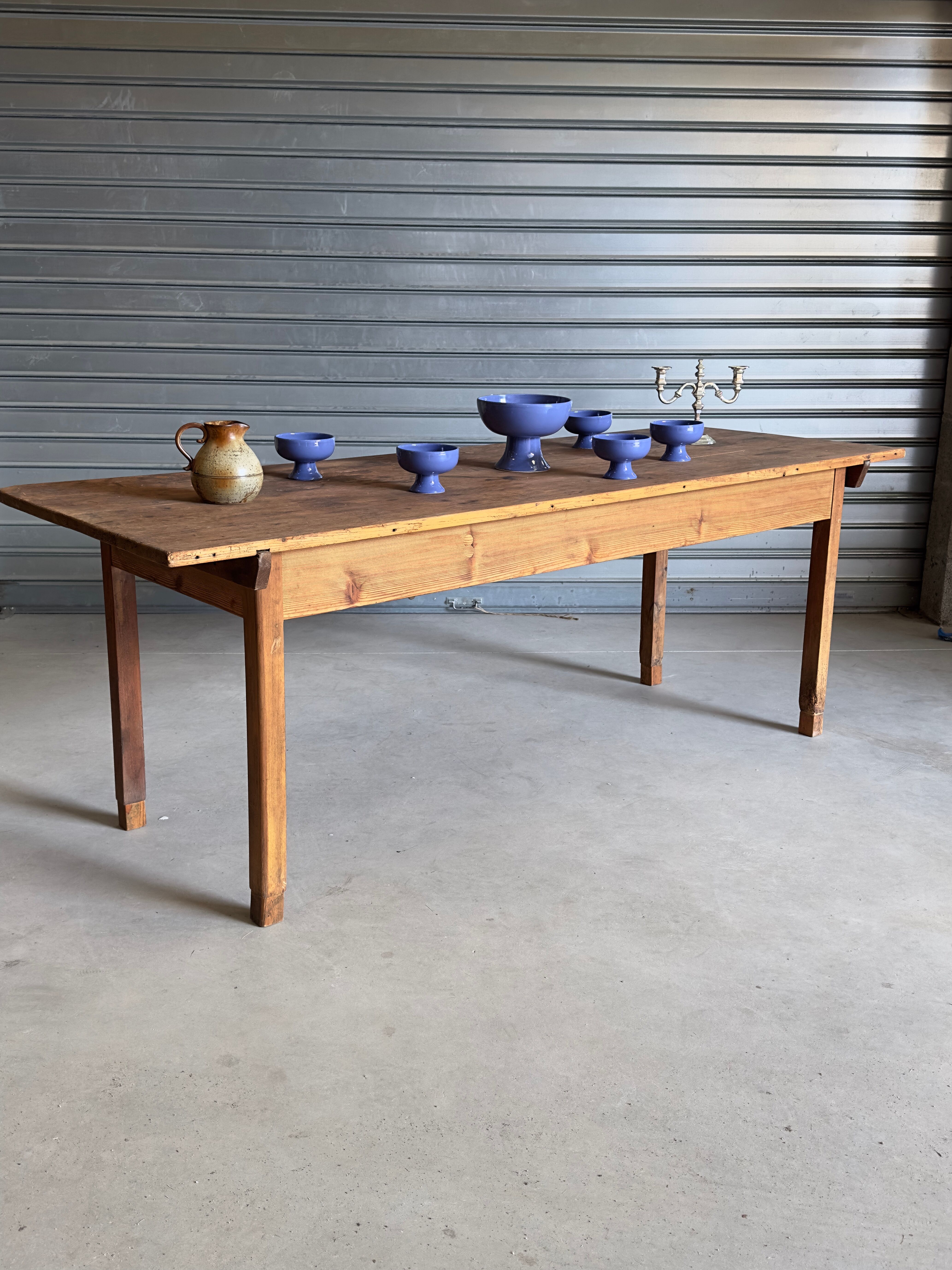 Old wooden table, farmhouse style, dining table.