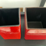 Duo cache pots vintage cubes en céramique émaillée