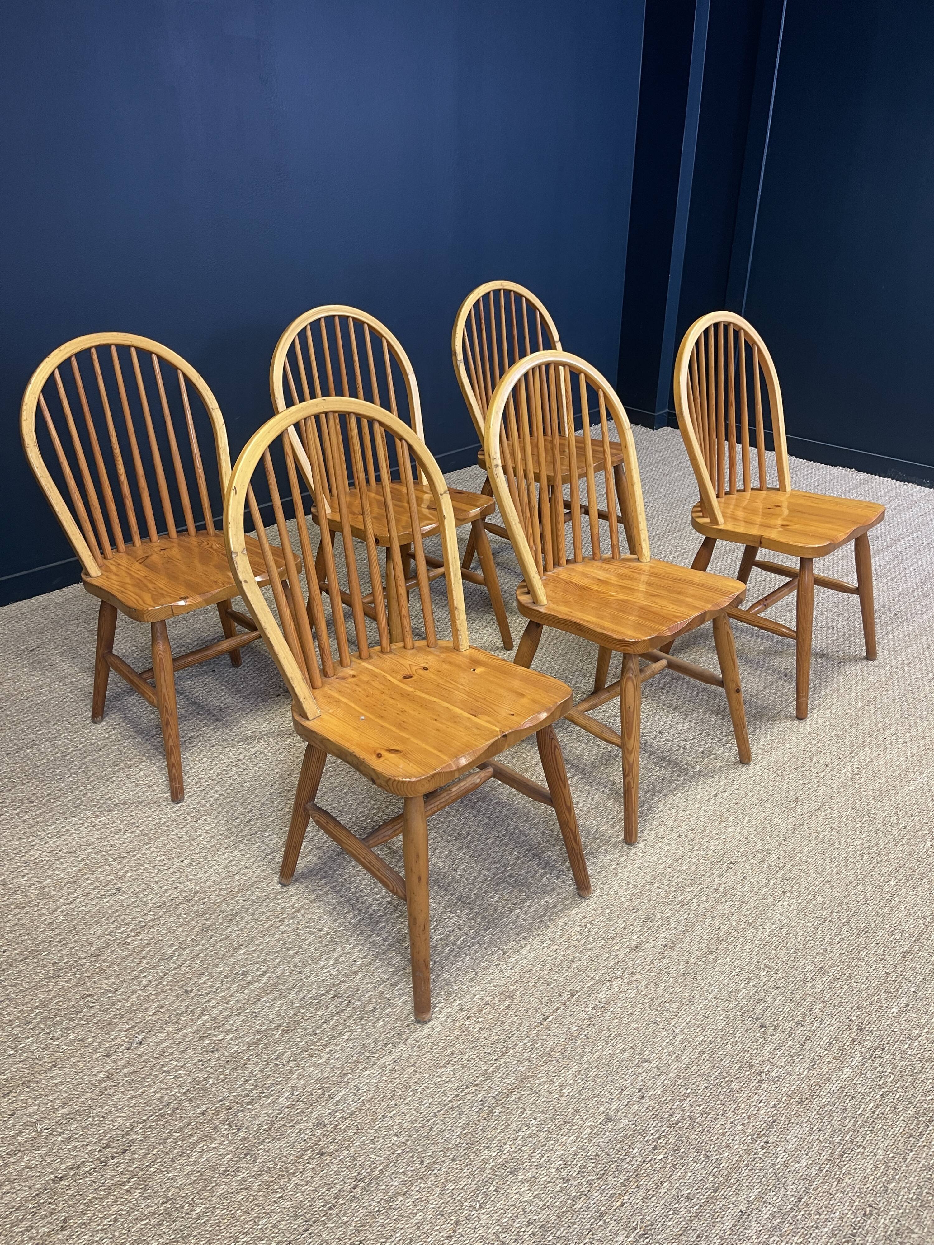 Set of 6 solid pine chairs from the 80s