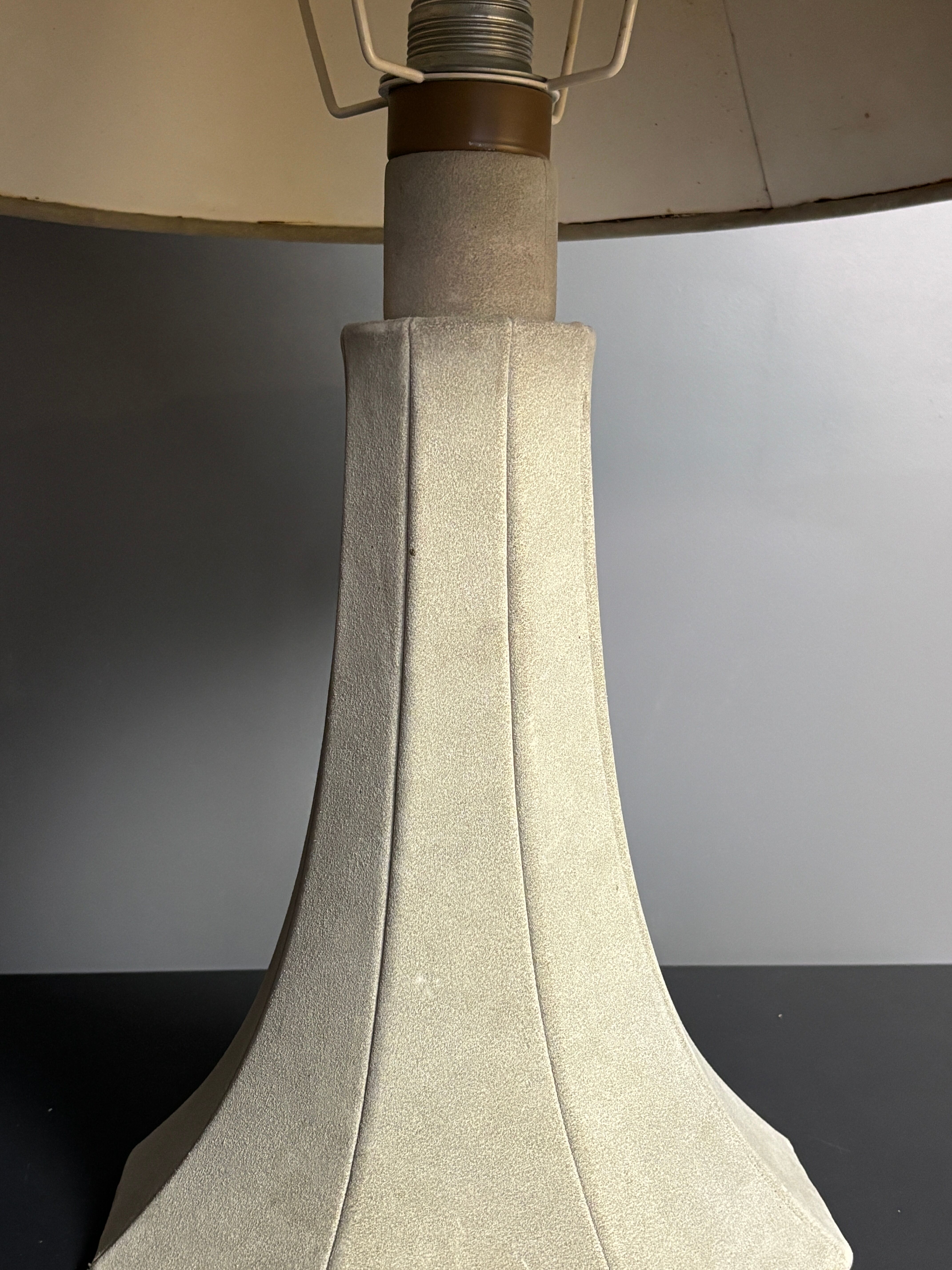 Midcentury suede leather large mushroom table lamp, 1960s-1970s