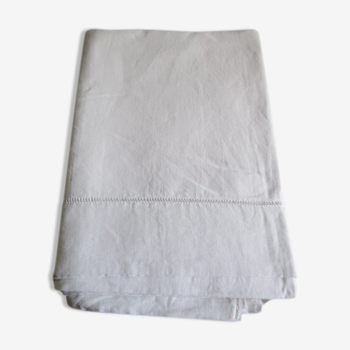 Drap ancien, broderies de jours 320x230cm