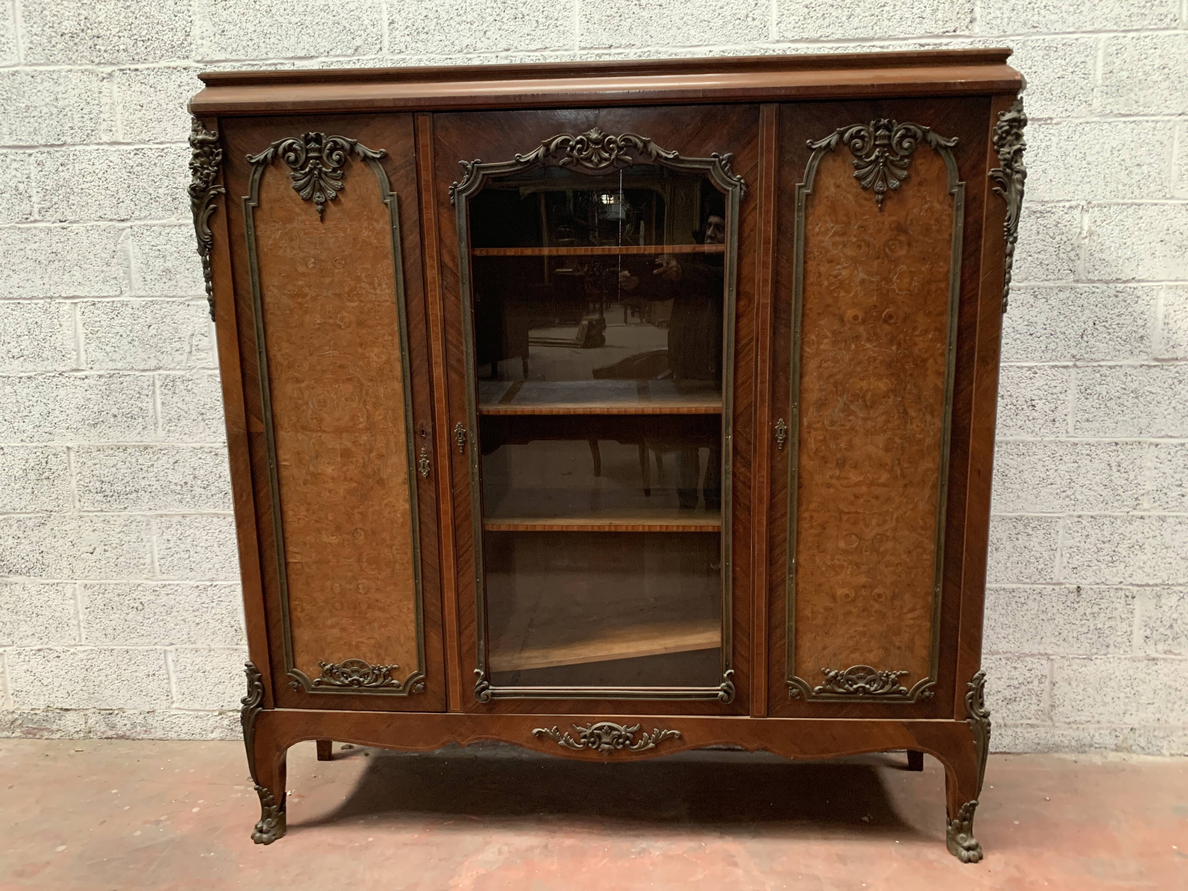Louis XV style desk set in mahogany and burr walnut