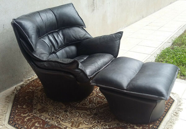 fauteuil Et Repose-Pied En cuir Création Bernard Massot