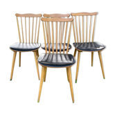 Set de 4 chaises Baumann assise en simili cuir noir