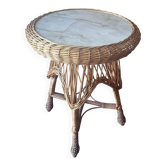 Table basse circulaire en bambou et faux marbre, années 1960