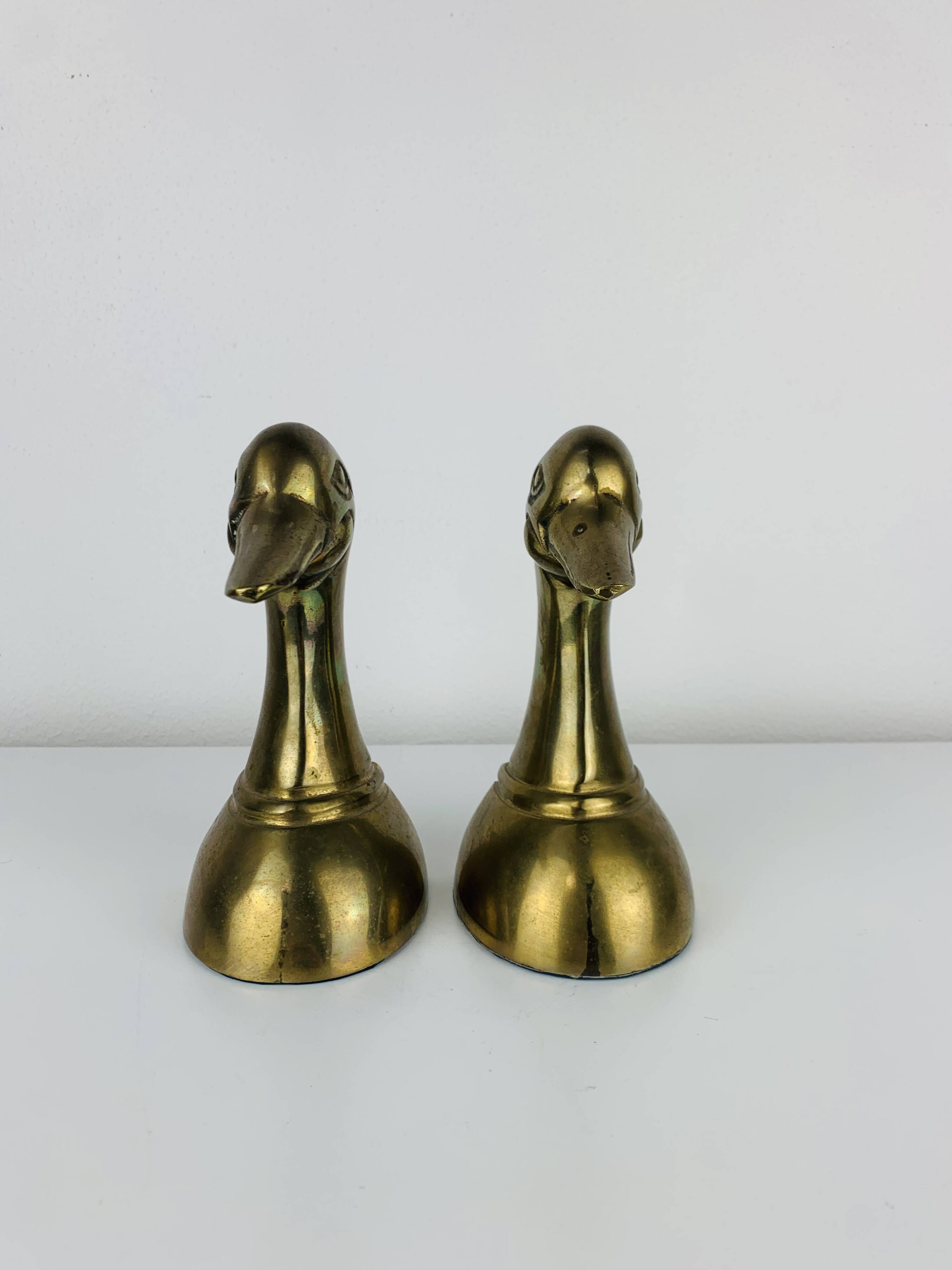 Pair of vintage brass duck bookends