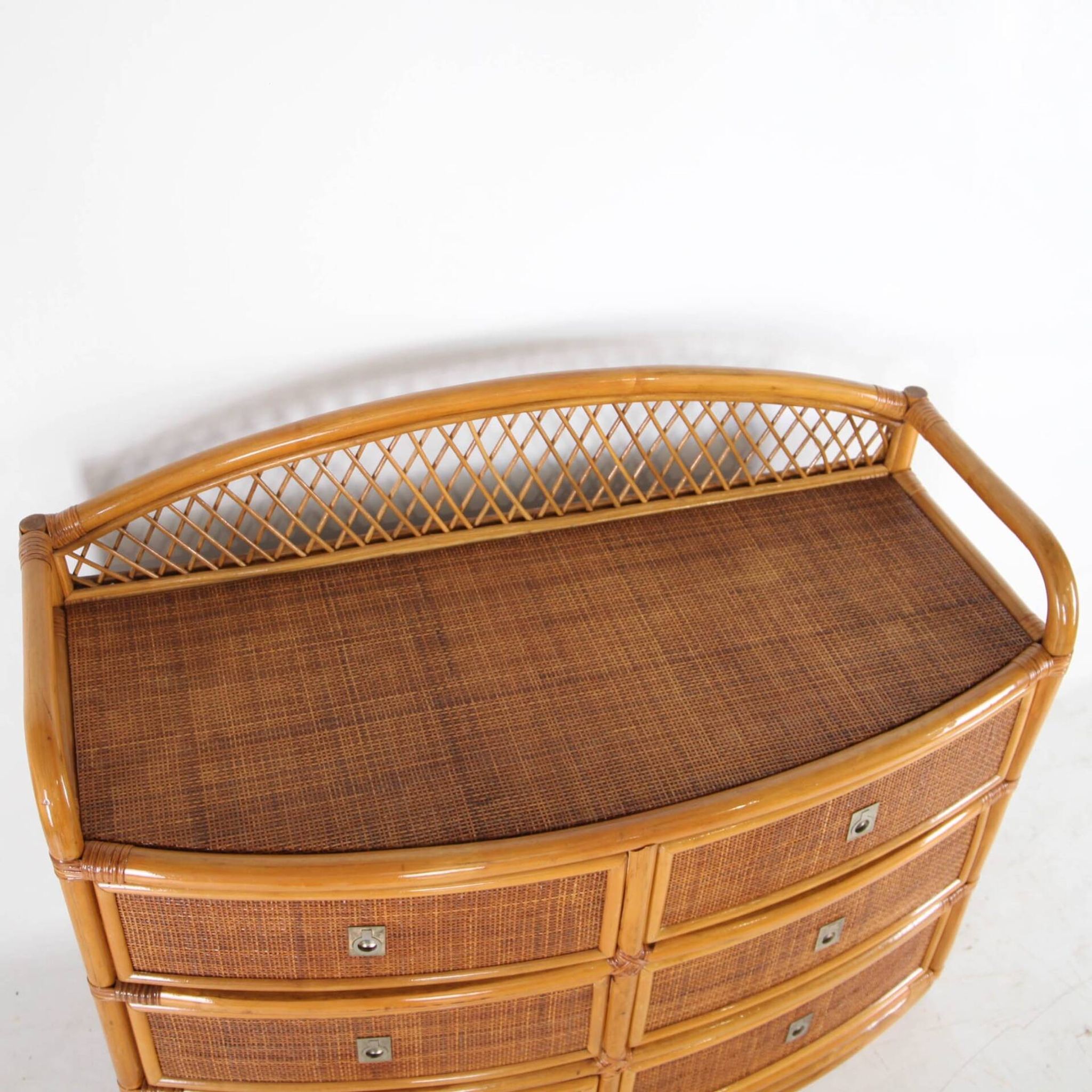 Rattan and brass chest of drawers