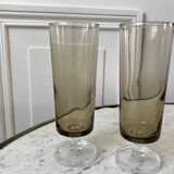 Set of 4 champagne flutes in smoked glass 70s