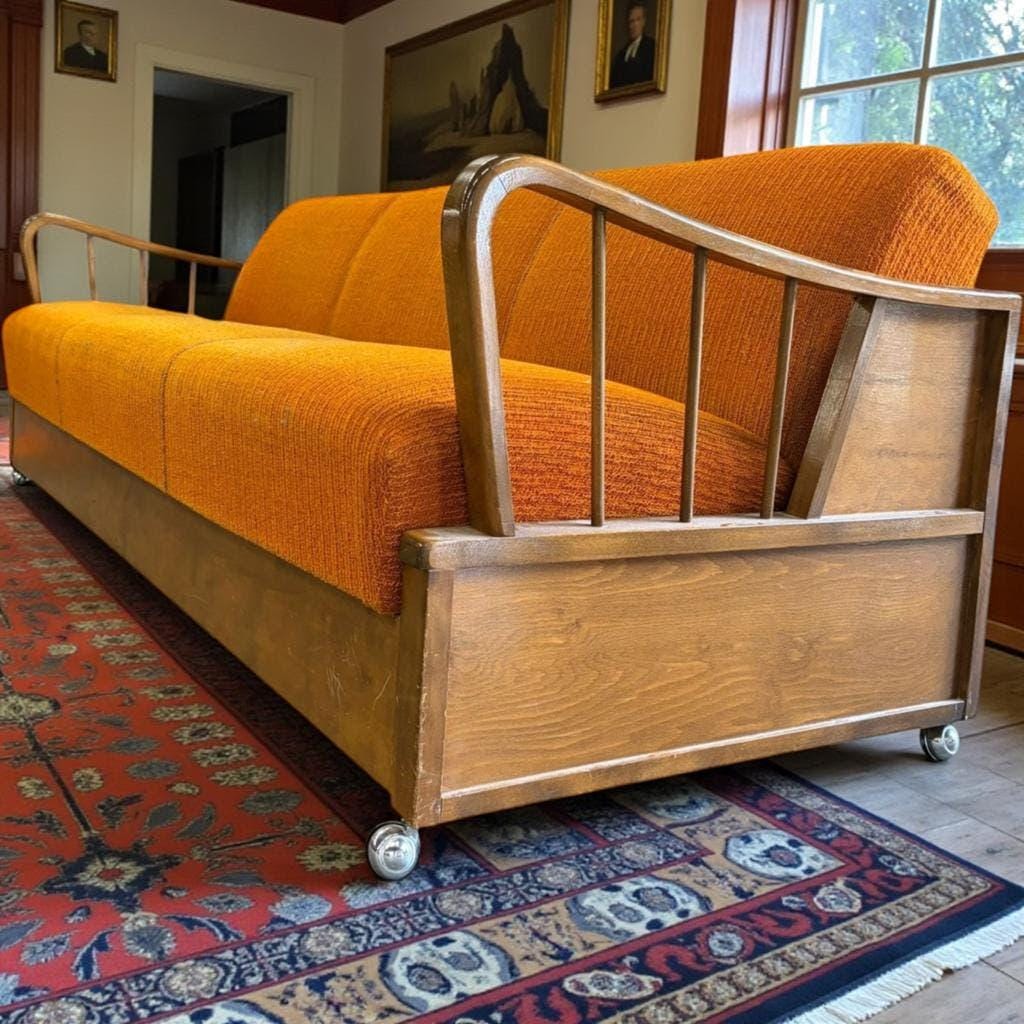 Vintage orange wooden sofa