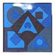 Mid-Century Modern Swedish "Geometric Blue", Vintage Abstract Oil Painting, Framed