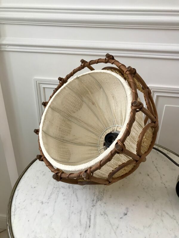 Suspension scandinave en rotin toile et cannage années 60-70