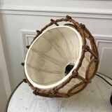 Suspension scandinave en rotin toile et cannage années 60-70