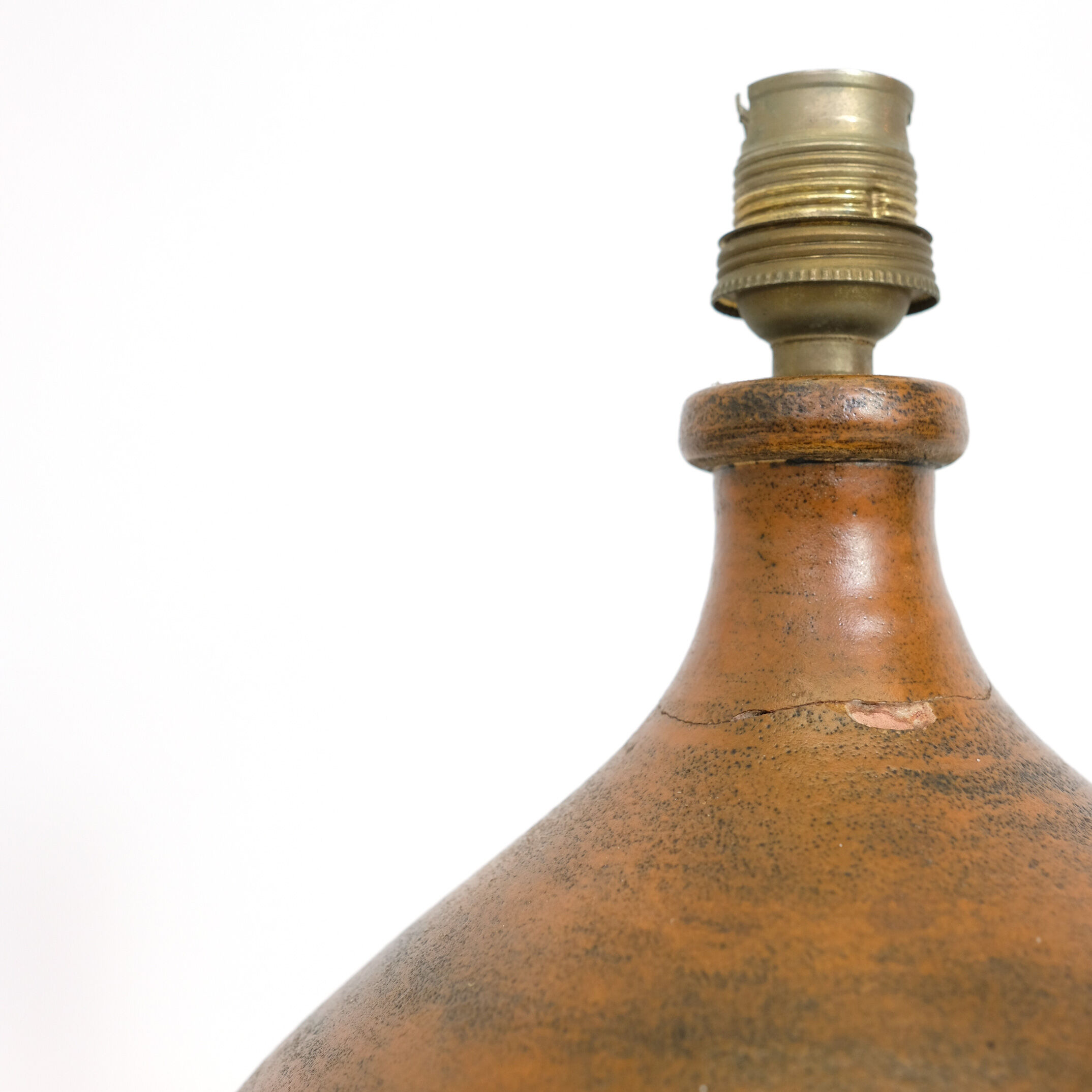 Lamp in enameled earthenware and straw lampshade by Jacques Blin