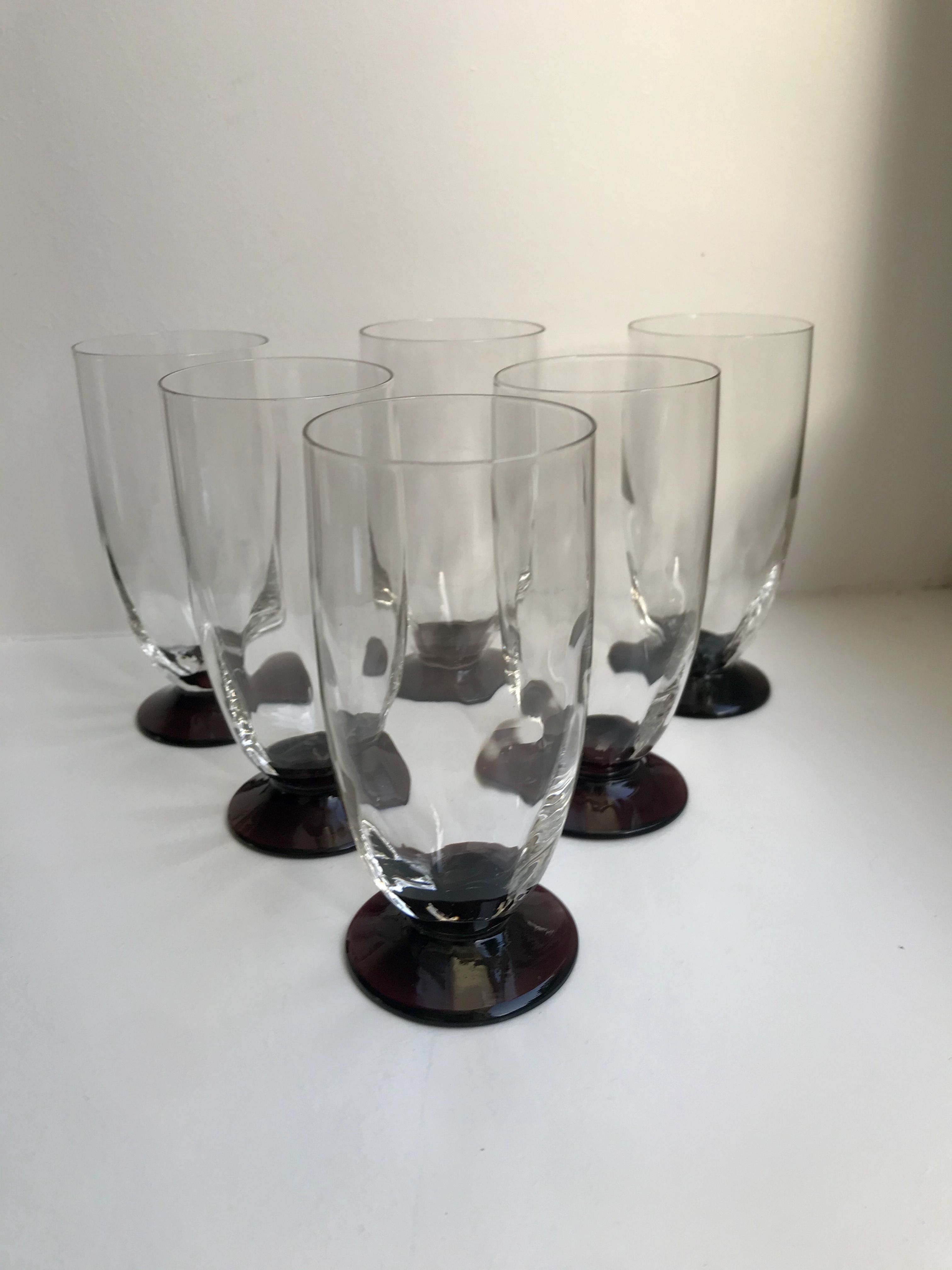 Set of 6 champagne flutes with purple feet Art Deco 30s