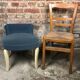 1930 blue velvet hairdresser chair and curved wooden feet