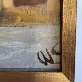 Vintage Oil On Canvas Interior with Woman Signed By Artist W.S., circa 1950s