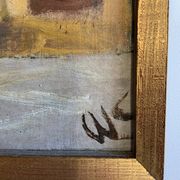 Vintage Oil On Canvas Interior with Woman Signed By Artist W.S., circa 1950s