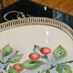 Oval Art Deco plate in earthenware and pierced metal with cherries