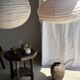 Average suspension in rattan and natural linen, round Japanese style, pink D40.